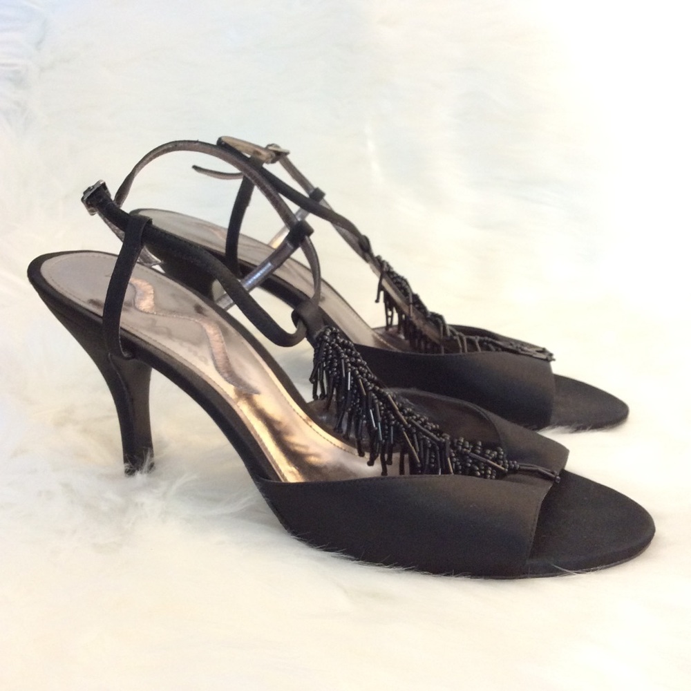 Nina Black T strap heels beads size 9